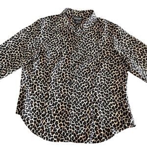Vintage Notations Leopard Print button front Shirt polyester medium M